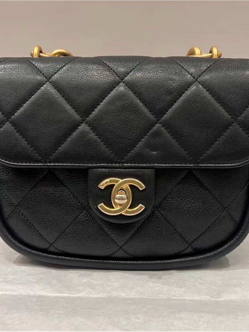CHANEL Black Quilted Leather Shoulder Bag with Gold Hardware